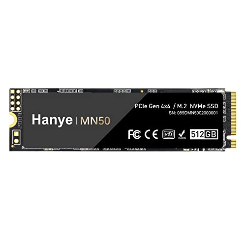 Amazon | Hanye SSD 512GB PCIe Gen4x4 M.2 NVMe 2280 R:4800MB/s W